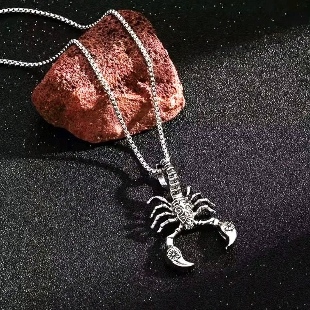 Scorpion Necklace Silver Bold Statement Trendy Stylish Unisex Venom Edgy Rock